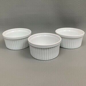 Ramekins White Dessert Bowls Ribbed 3.5 across X 1.25 high Lot of 3